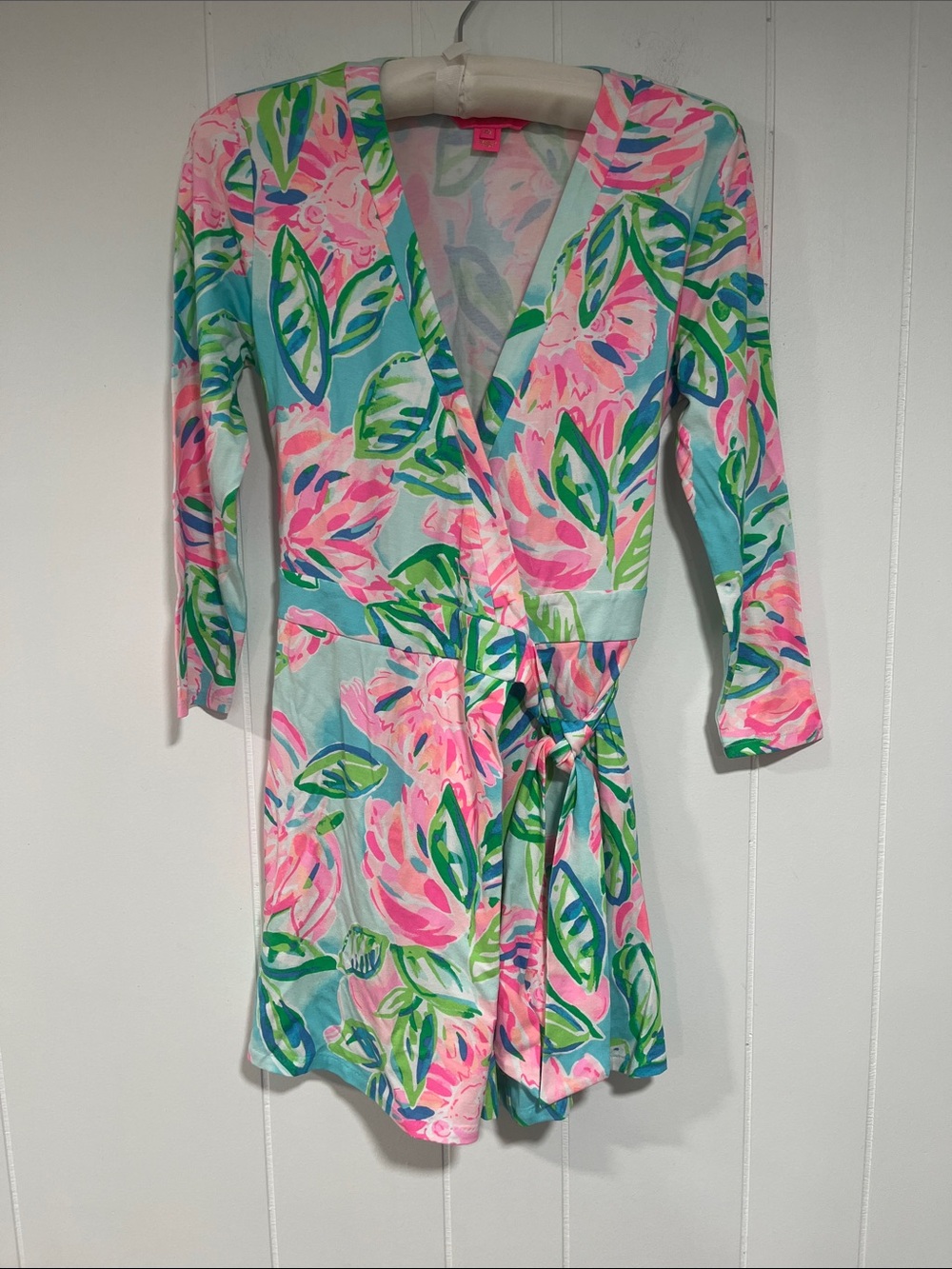 Lilly Pulitzer Karlie Wrap Romper XS Coastal Colorful Floral Resortwear